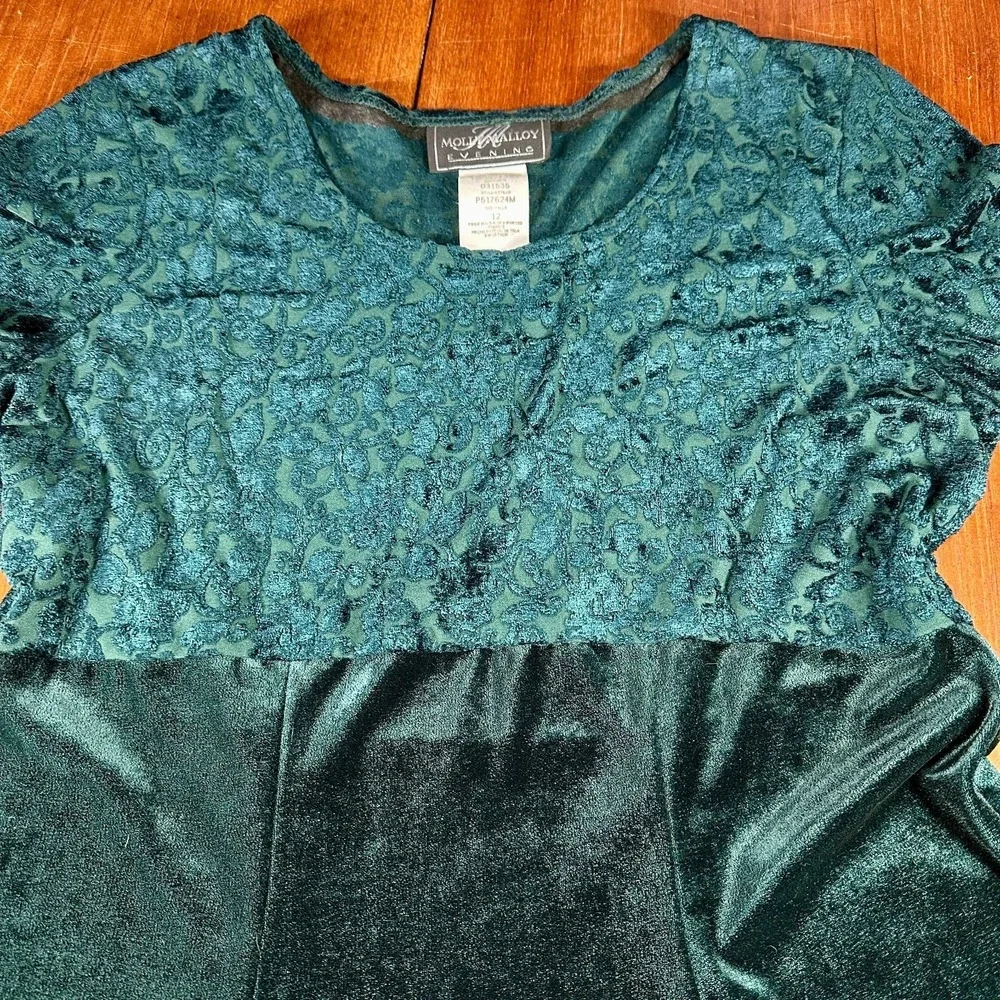 Vintage Molly Malloy Evening Dress Maxi Sz 12 Kelly GREEN Burnout Velvet Formal - Picture 1 of 9